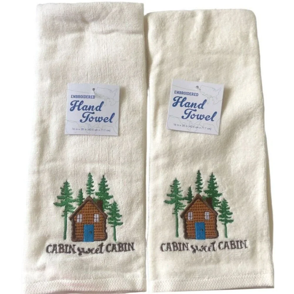 Cabin Sweet Cabin Hand Towels Embroidered Home Bathroom Rustic Camp Set of 2
